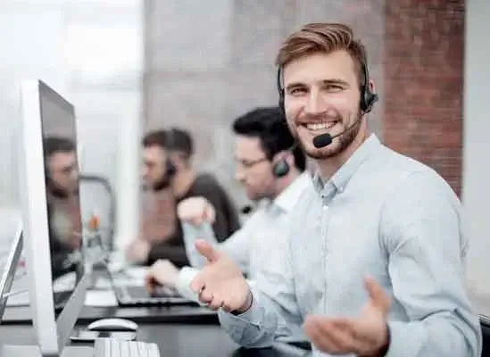 happy man wearing headset