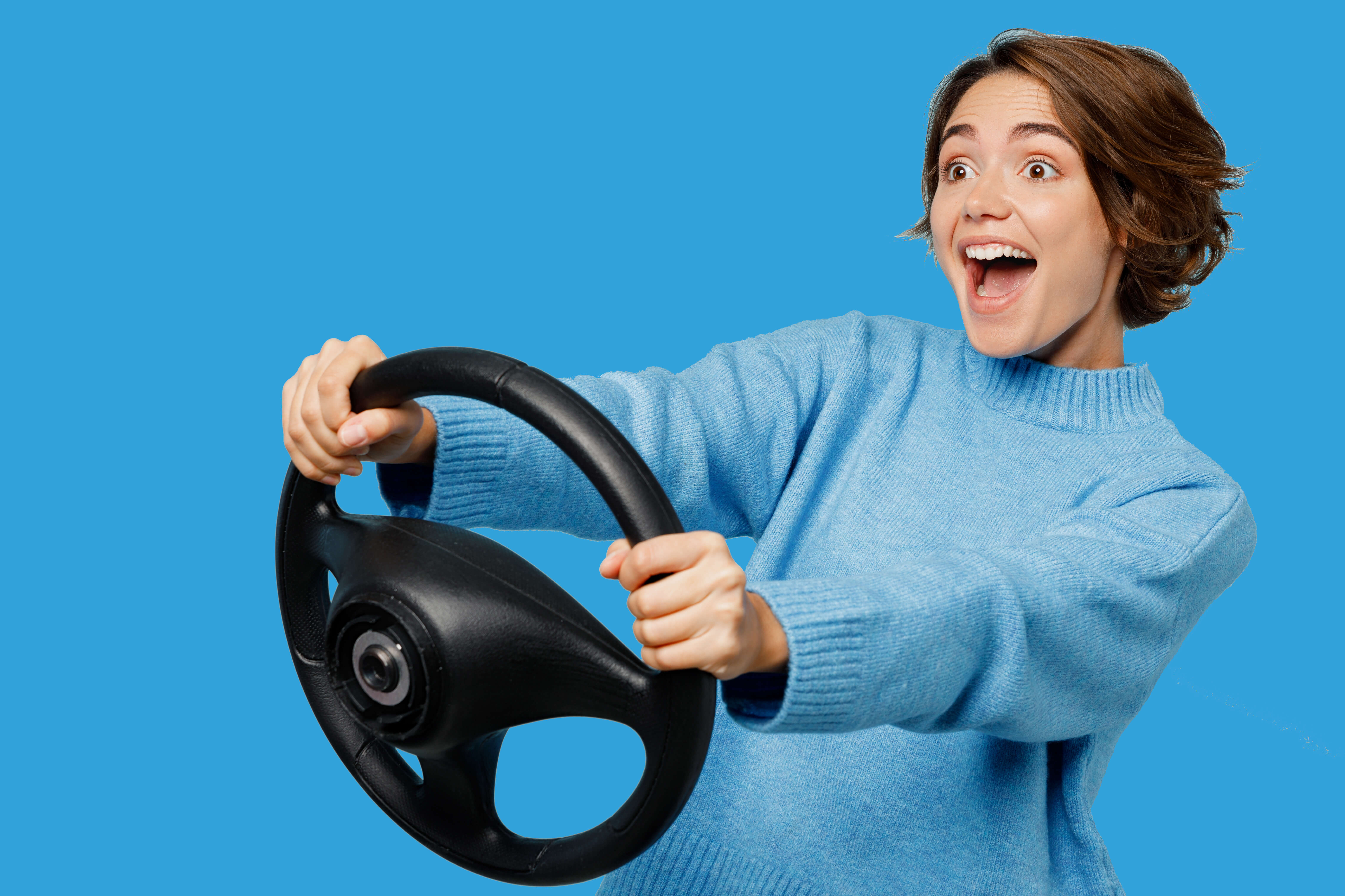 Girl with steering wheel